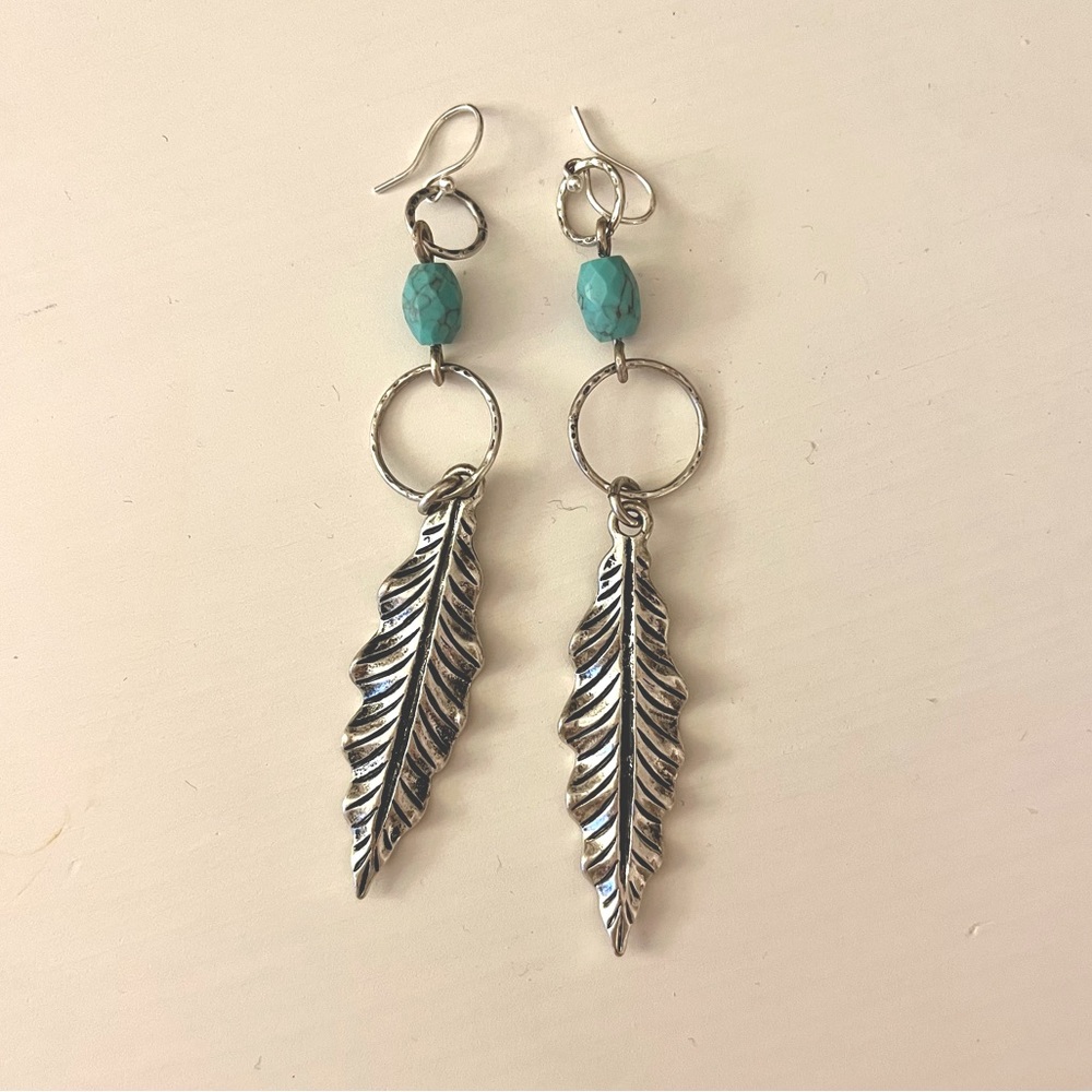 Lucky Brand - Silver feather long earrings